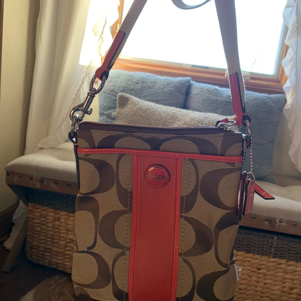 Coach tan and pink crossbody bag. Very gently used!